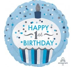 Everything Party Balloons 18" Anagram 1st Birthday Blue Cupcake Foil Balloon