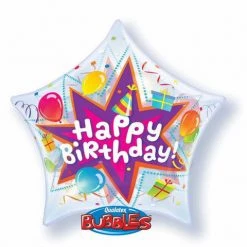 Balloons 20" Qualatex Birthday Ribbon Swirl Star Shape Bubbles Balloon