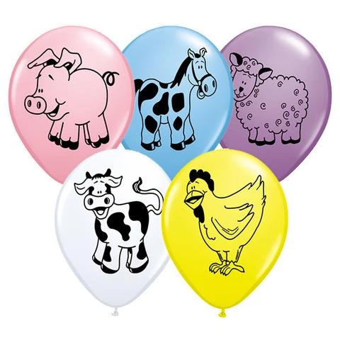 Everything Party 11" Qualatex Farm Animals Assorted Latex Balloon
