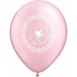 Everything Party 11" Qualatex For Your Christening Cross Pink Latex Balloon