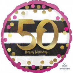 Qualatex 18" Anagram Holographic Gold And Pink 50th Birthday Foil Balloon Balloons