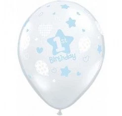Everything Party 11" Qualatex 1st Birthday Boy Diamond Clear Latex Balloon Balloons