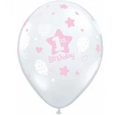 Everything Party 11" Qualatex 1st Birthday Girl Diamond Clear Latex Balloon Balloons