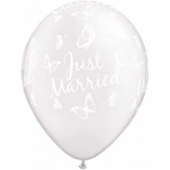 Everything Party 11" Qualatex Just Married Diamond Clear Wedding Latex Balloon Balloons