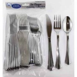 Alpen 24pk Metallic Silver Assorted Plastic Cutlery All Birthday