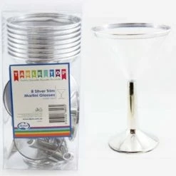 Everything Party By Event 8pk Metallic Silver Trimmed Martini Glass