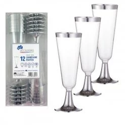 Alpen 12pk Deluxe Metallic Silver Trimmed Plastic Champagne Glass All Birthday