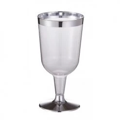 Alpen 12pk Deluxe Metallic Silver Trimmed Plastic Wine Glass