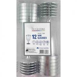 Alpen 12pk Deluxe Metallic Silver Trimmed Plastic Wine Glass
