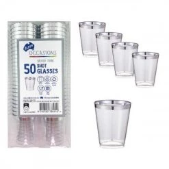Alpen All Birthday 50pk Deluxe Metallic Silver Trimmed Plastic Shot Glass