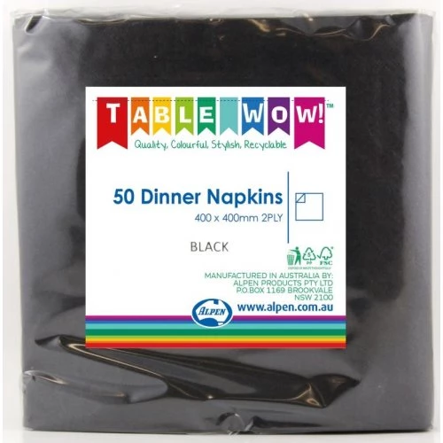 Alpen 50pk Dinner Napkins - Black