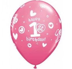 Everything Party 11" Qualatex 1st Birthday Girl Circle Stars Latex Balloon
