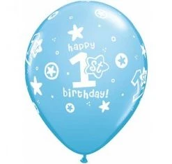 Everything Party Balloons 11" Qualatex 1st Birthday Boy Circle Stars Latex Balloon