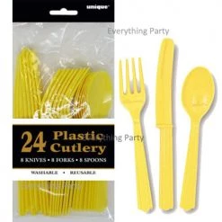 Everything Party All Birthday 24pk Plastic Cutlery - Soft Yellow