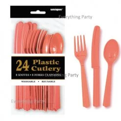 Everything Party 24pk Plastic Cutlery - Coral