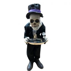 Everything Party By Event 100cm Scary Skeleton Butler With Candy Tray Motion Activated Animated Halloween Prop