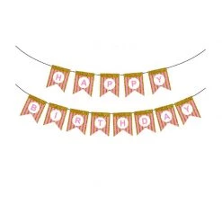 Everything Party All Birthday Happy Birthday Banner With Glitter Stripe - Pink & Gold