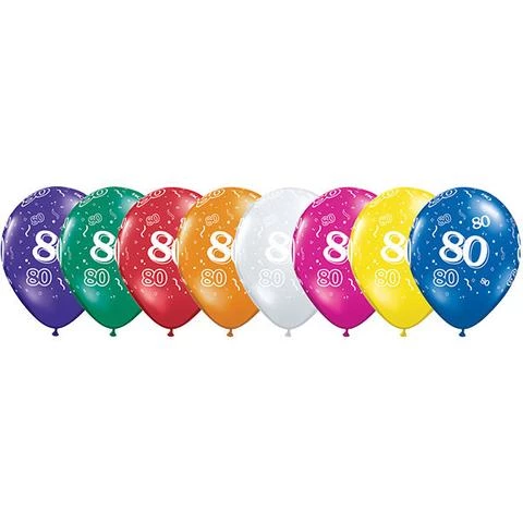 Everything Party Balloons 11" Qualatex 80th Birthday Assorted Colour Latex Balloon