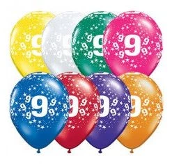 Everything Party Balloons 11" Qualatex 9th Birthday Assorted Colour Latex Balloon