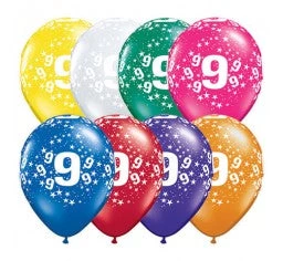 Everything Party Balloons 11" Qualatex 9th Birthday Assorted Colour Latex Balloon