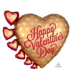 Qualatex Anagram Foil SuperShape Happy Valentine's Day Gold Hearts (60cmx50cm)