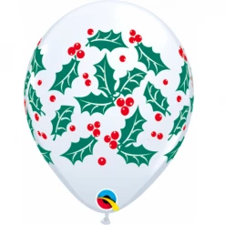 11" Qualatex Christmas Printed Holly & Berry Latex Balloon