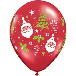 11" Qualatex Christmas Printed Santa & Christmas Tree Latex Balloon