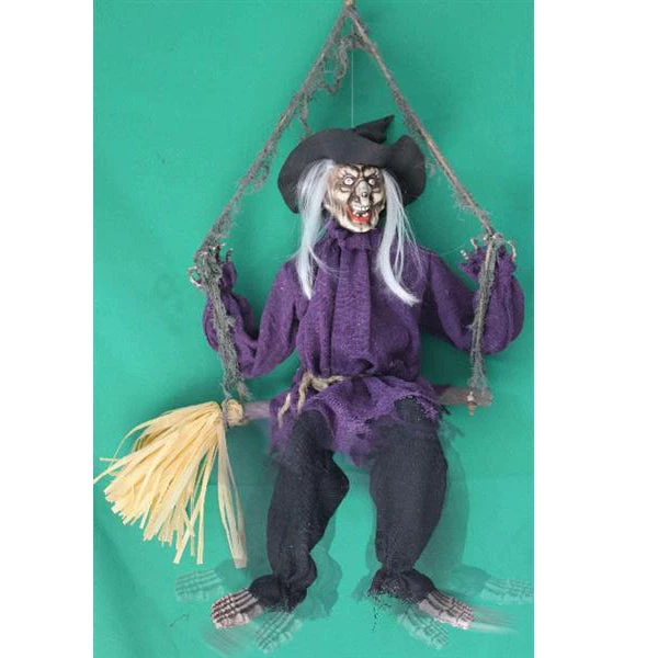 Trademark Animated Hanging Witch On Broom With Sound, Light Up Eyes And Moving Legs