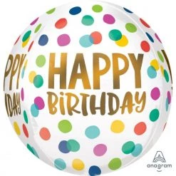 Qualatex 16" Orbz Happy Birthday Rainbow Dots Balloon