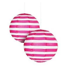 Everything Party 30cm Stripe Paper Lantern - Hot Pink