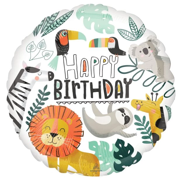 Everything Party Balloons 18" Anagram Happy Birthday Wild Animal Safari Foil Balloon
