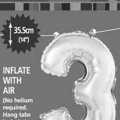 Unique Balloons 14" Number Foil Balloon - Number 3 (5 Colours)