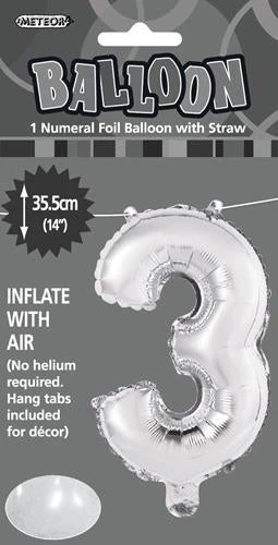 Unique Balloons 14" Number Foil Balloon - Number 3 (5 Colours)