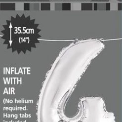 Unique 14" Number Foil Balloon - Number 4 (5 Colours)