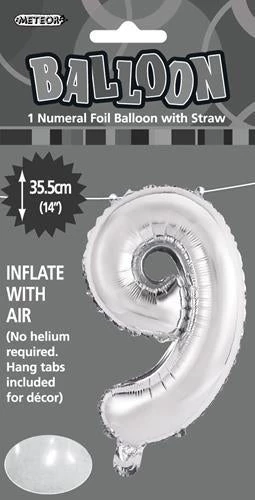 Unique Balloons 14" Number Foil Balloon - Number 9 (5 Colours)