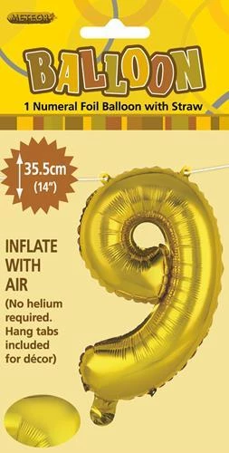 Unique Balloons 14" Number Foil Balloon - Number 9 (5 Colours)
