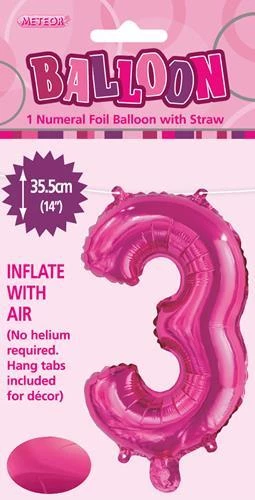 Unique Balloons 14" Number Foil Balloon - Number 3 (5 Colours)