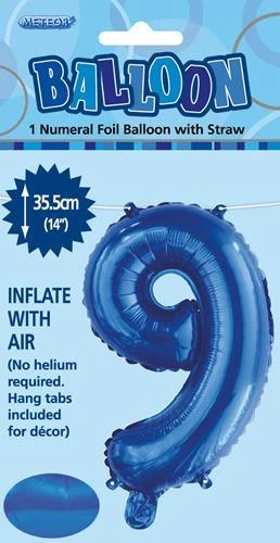Unique Balloons 14" Number Foil Balloon - Number 9 (5 Colours)