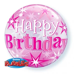 Balloons 22" Qualatex Birthday Star Burst Pink Bubbles Balloon