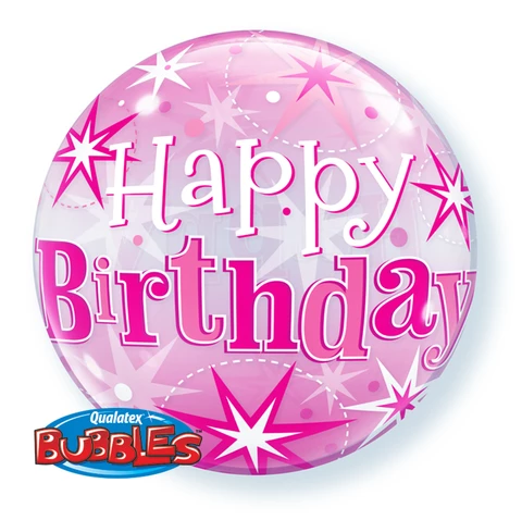 Balloons 22" Qualatex Birthday Star Burst Pink Bubbles Balloon