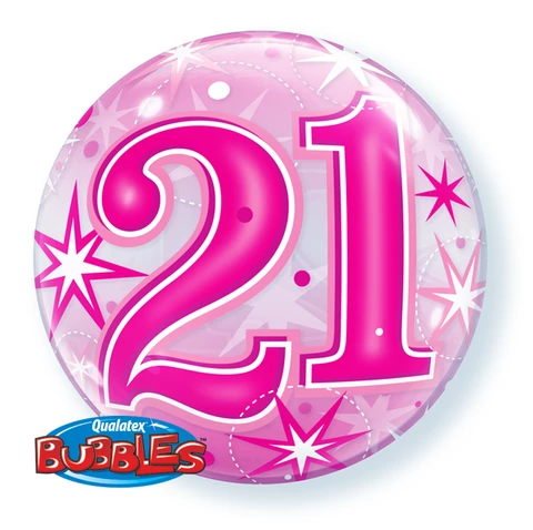 Balloons 22" Qualatex 21st Birthday Star Burst Pink Bubbles