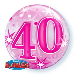 Balloons 22" Qualatex 40th Birthday Star Burst Pink Bubbles