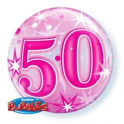 22" Qualatex 50th Birthday Star Burst Pink Bubbles Balloon Balloons