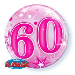 22" Qualatex 60th Birthday Star Burst Pink Bubbles Balloon