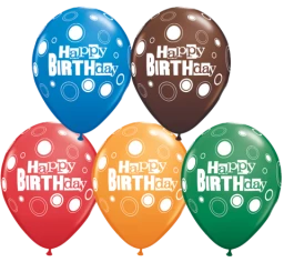 Everything Party 11" Qualatex Happy Birthday Polka Dots Assorted Colour Latex Balloon Balloons