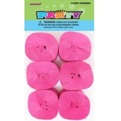 Unique 6pk Crepe Streamers - Hot Pink