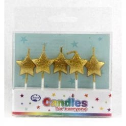 Everything Party 5pk Glitter Gold Star Candles All Birthday