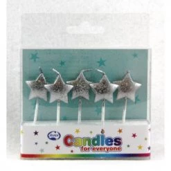 Everything Party All Birthday 5pk Glitter Silver Star Candles