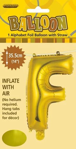 Unique Balloons 14" Alphabet Foil Balloon - Letter F (5 Colours)