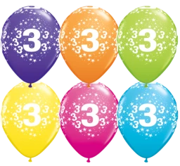 Everything Party 11" Qualatex 3rd Birthday Tropical Assorted Colour Latex Balloon Balloons